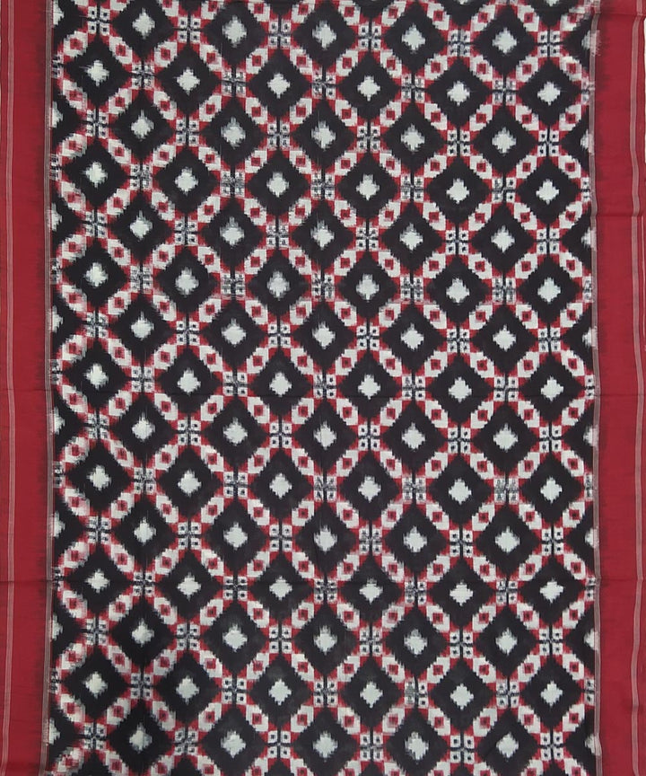 Black and maroon teliya inspired cotton handwoven pochampally ikat saree