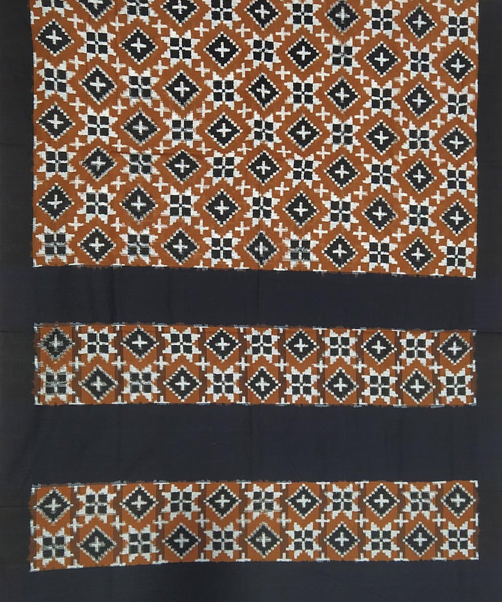Brown black teliya inspired cotton handwoven pochampally ikat saree