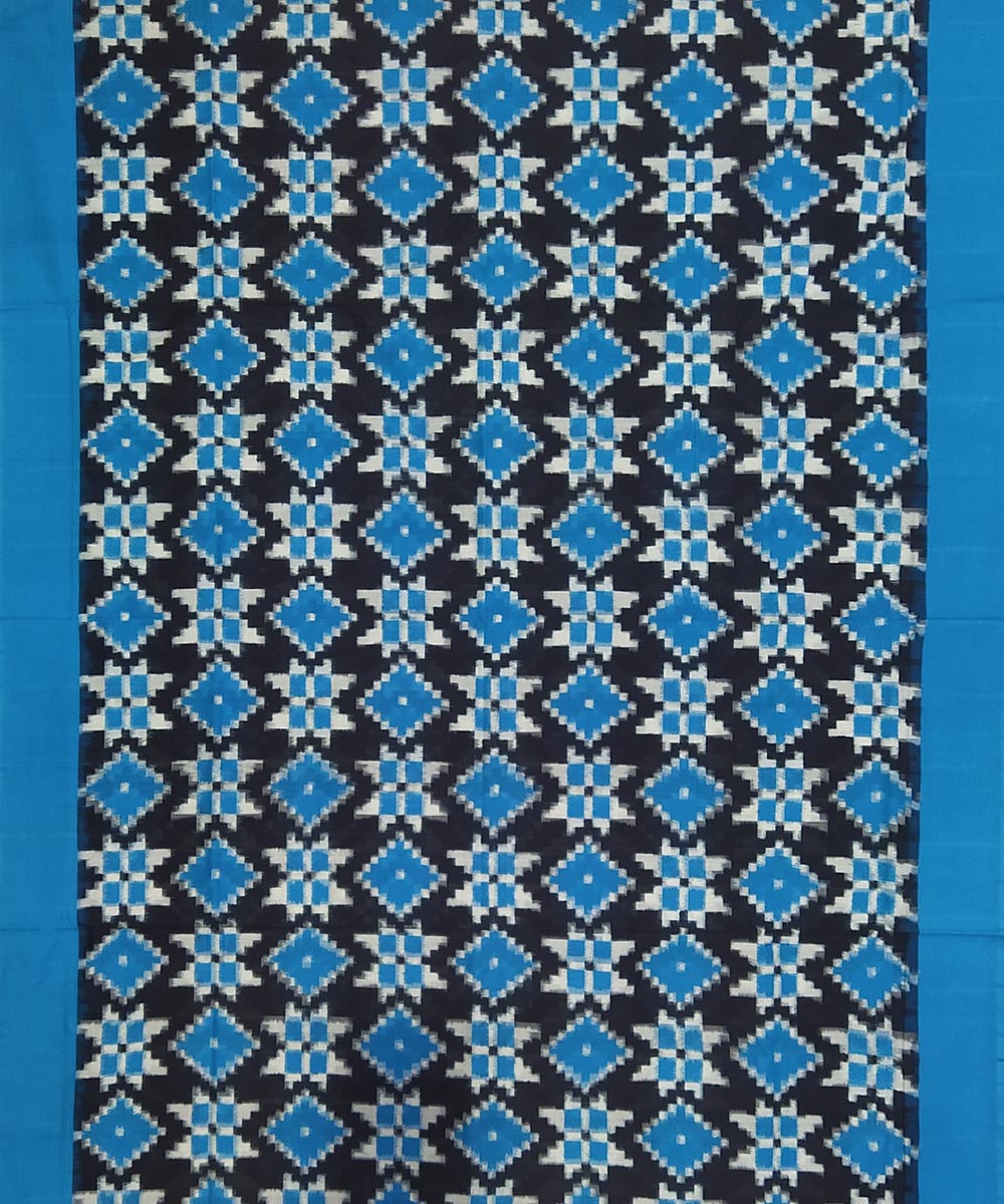 Sky blue black teliya inspired cotton handwoven pochampally ikat saree