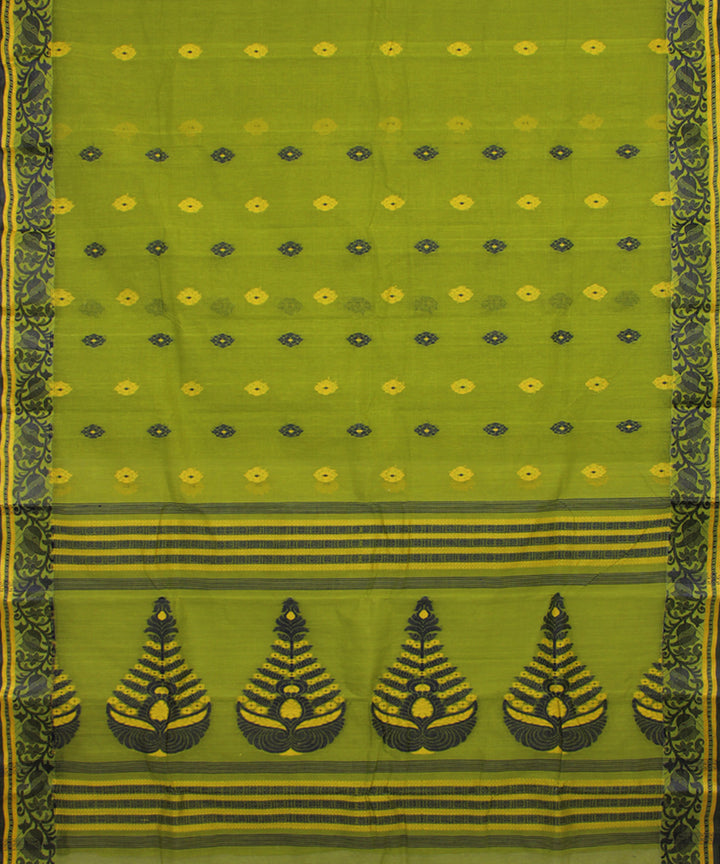 Lime green handloom cotton bengal tangail saree