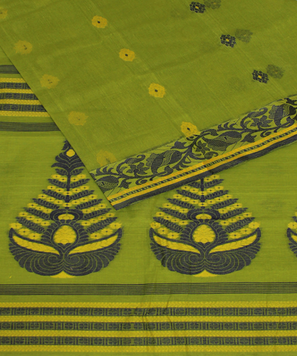 Lime green handloom cotton bengal tangail saree