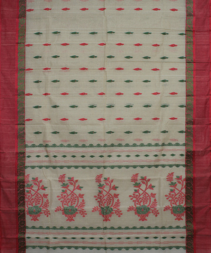 Off white red handloom cotton bengal tangail saree