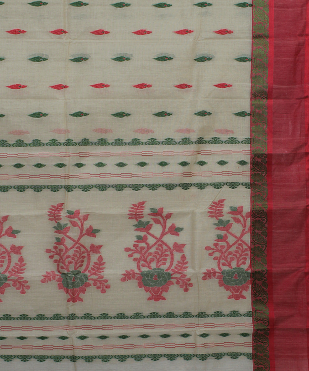 Off white red handloom cotton bengal tangail saree