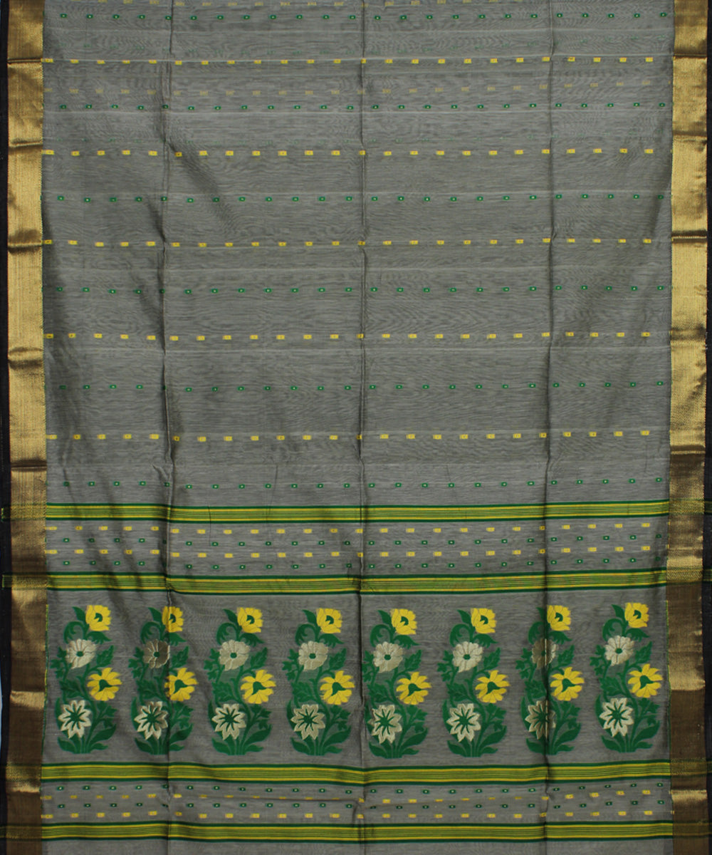 Grey green handloom cotton bengal saree