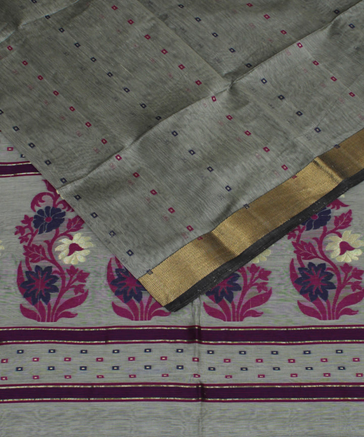 Grey handloom cotton bengal saree