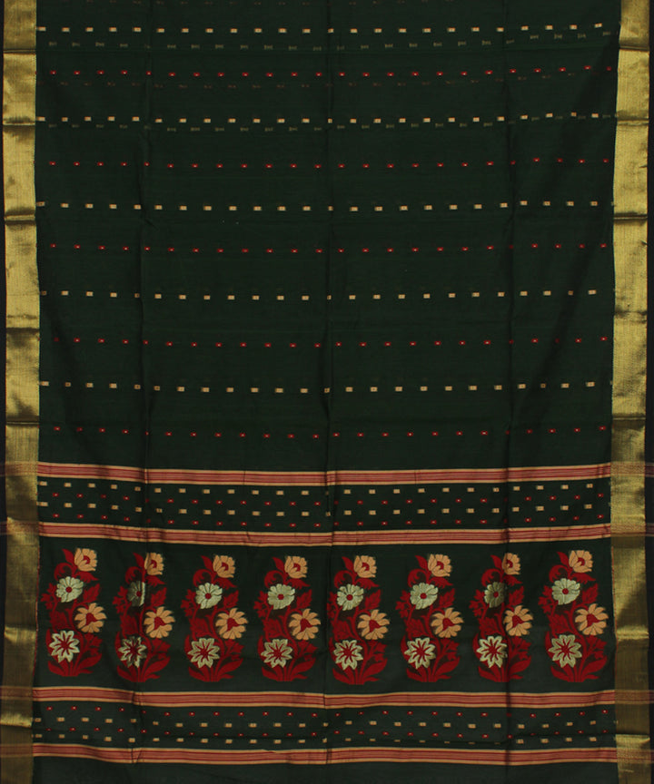 Dark green handloom cotton bengal saree