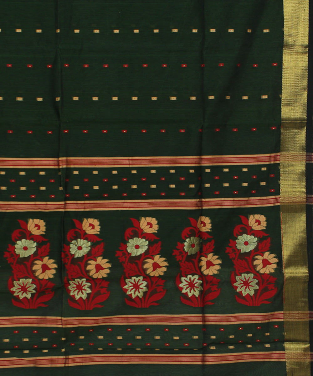 Dark green handloom cotton bengal saree