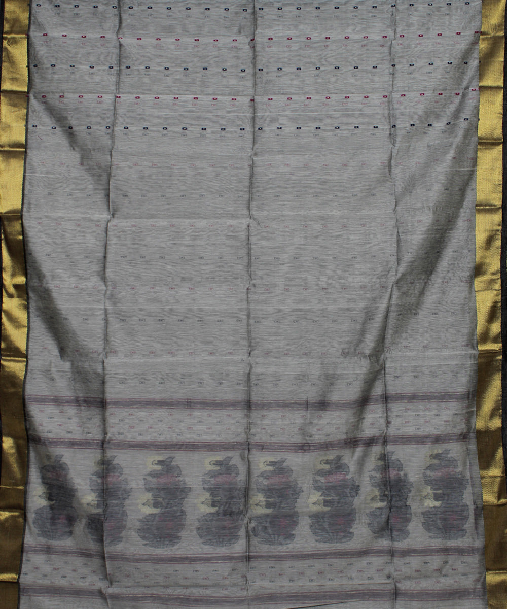 Silver grey handloom cotton bengal saree