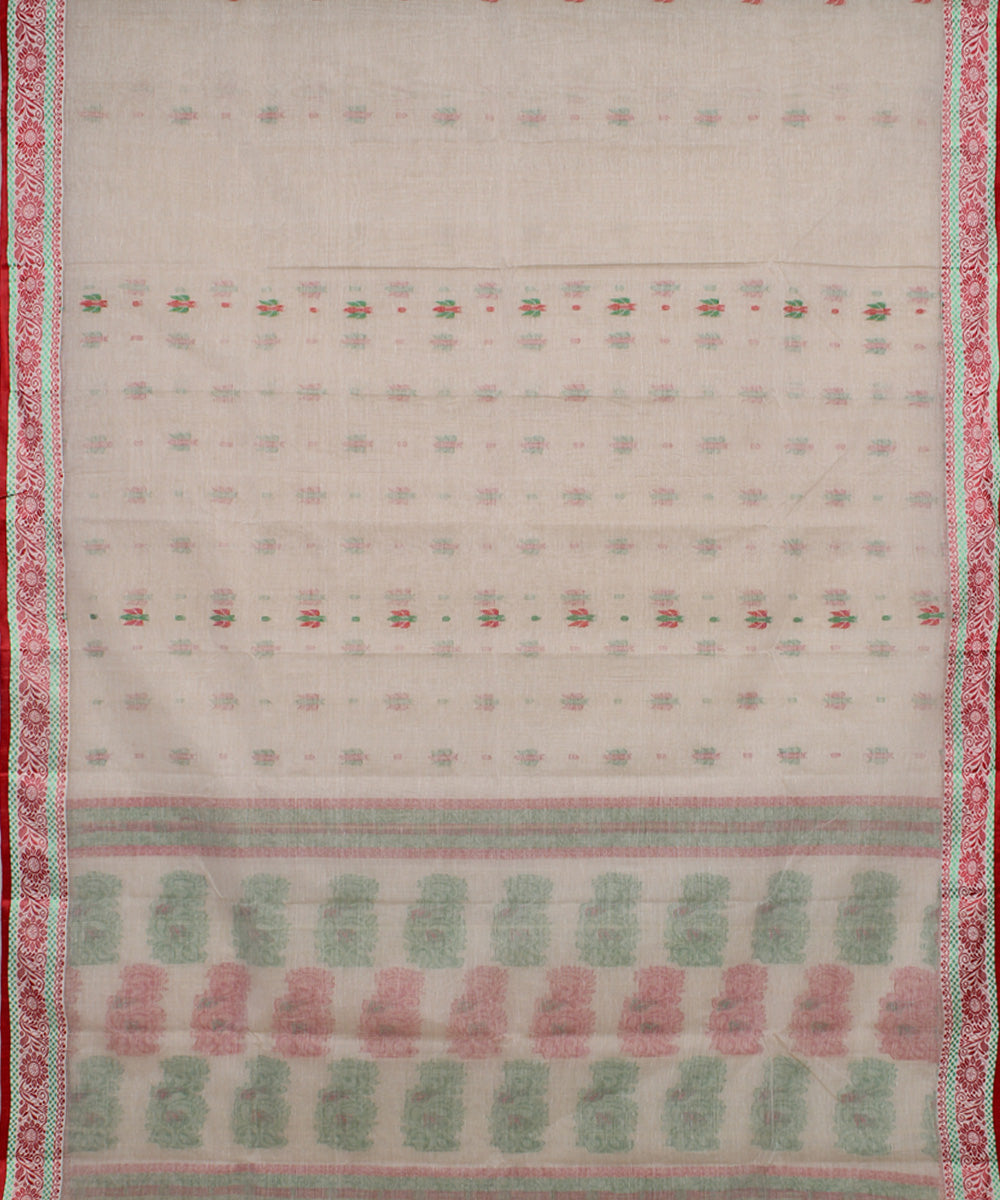 Beige handloom cotton bengal tangail saree