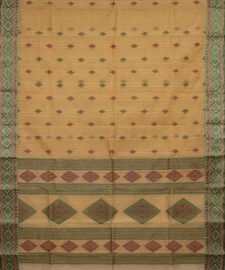 Brown and green handloom cotton bengal tangail saree