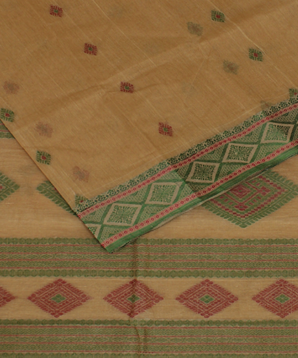Brown and green handloom cotton bengal tangail saree