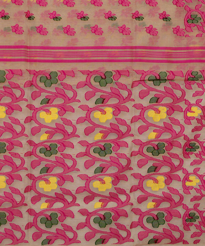Beige pink handloom cotton saree