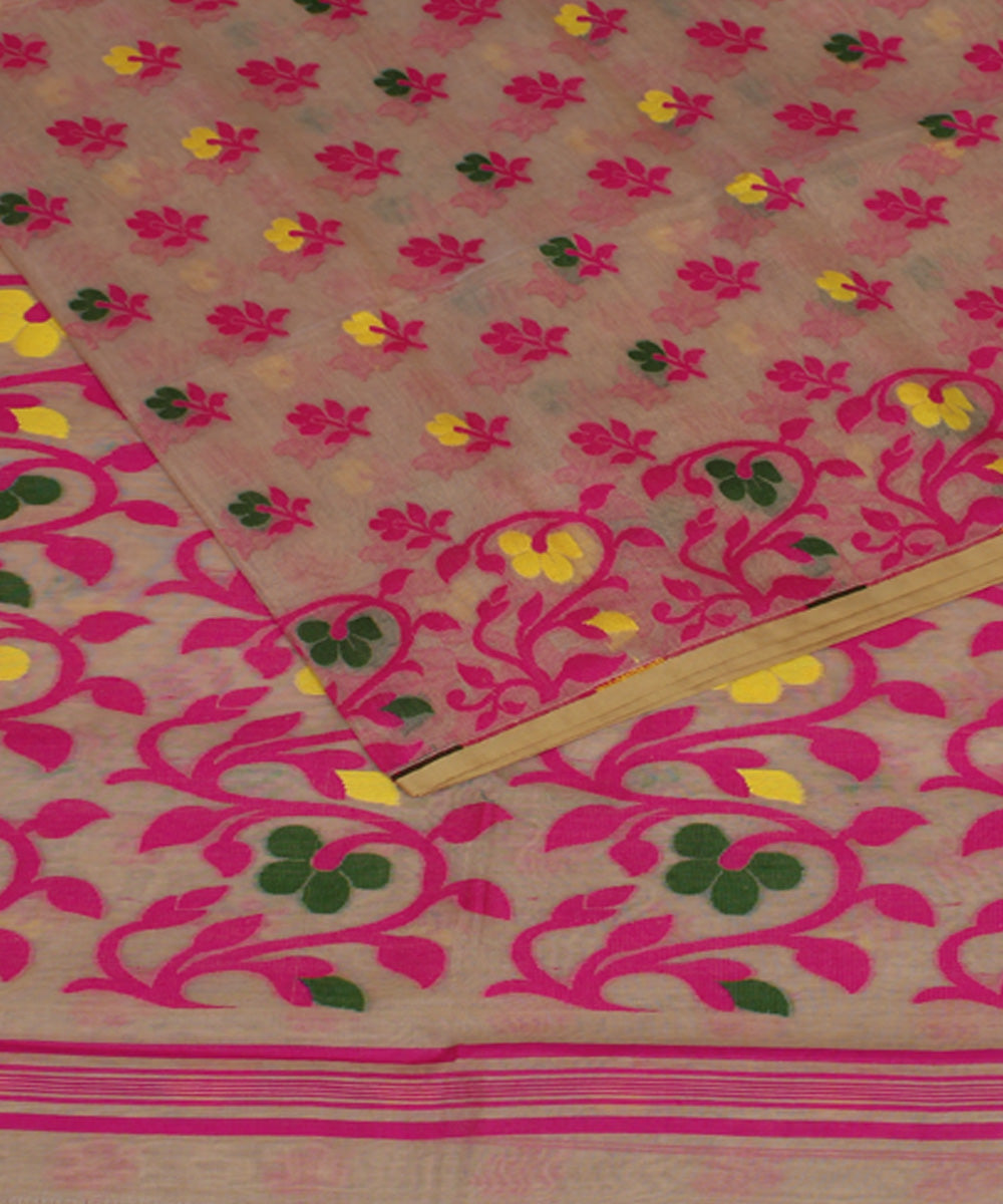 Beige pink handloom cotton saree