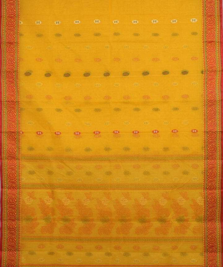 Yellow red handloom cotton bengal tangail saree