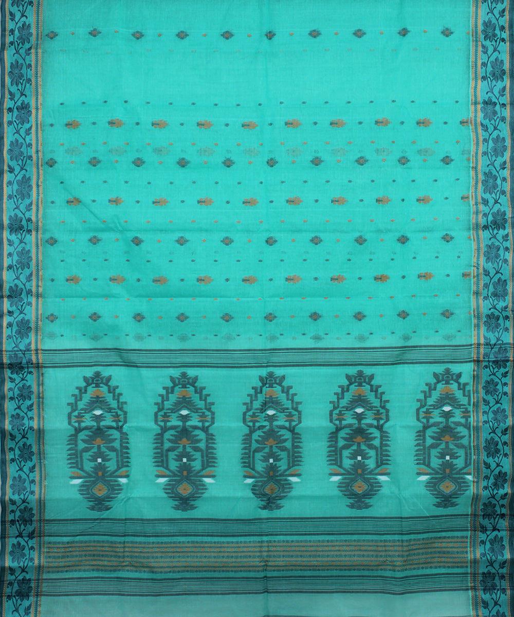 Cyan blue handloom cotton bengal tangail saree