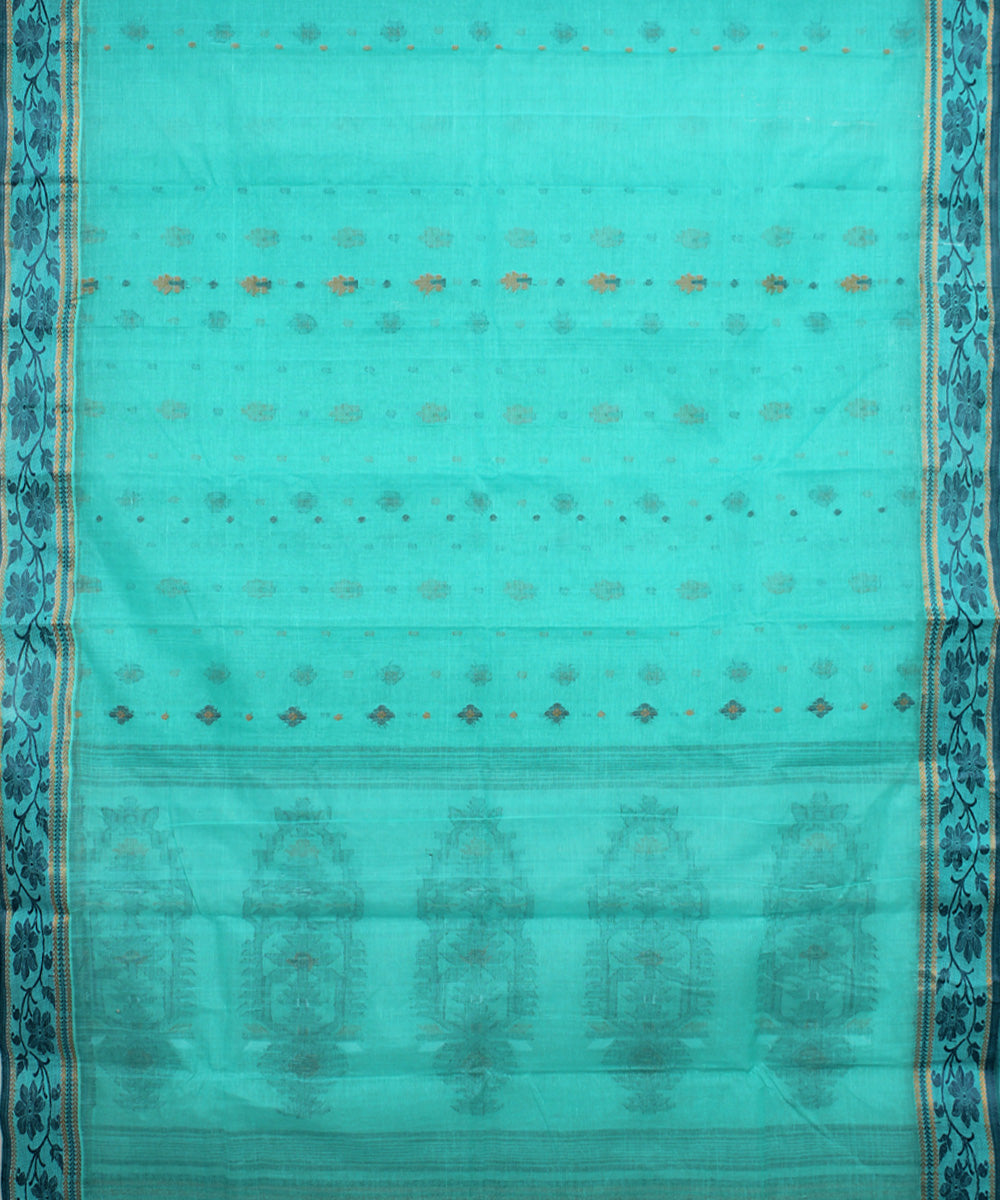Cyan blue handloom cotton bengal tangail saree