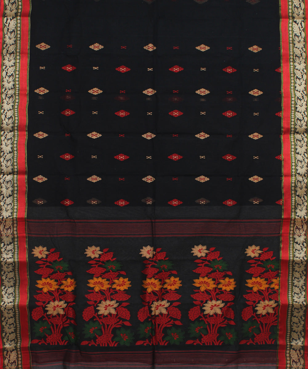 Black red handloom cotton bengal tangail saree