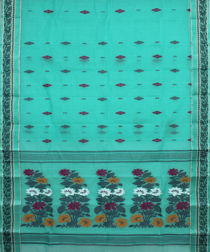 Cyan blue handwoven cotton bengal tangail saree