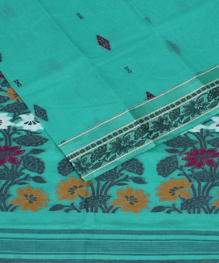 Cyan blue handwoven cotton bengal tangail saree