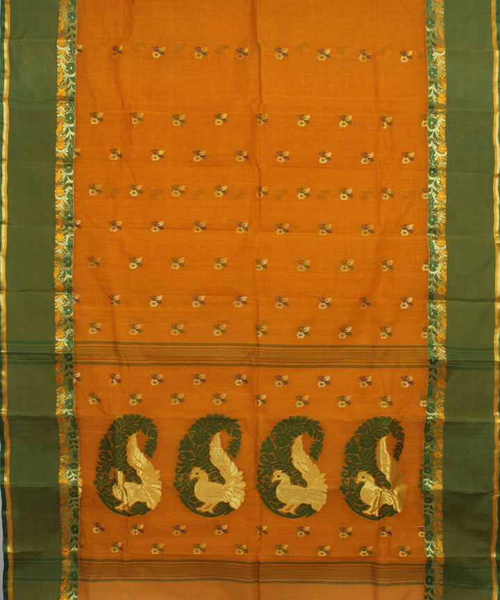 Pumpkin green handloom cotton bengal tangail saree
