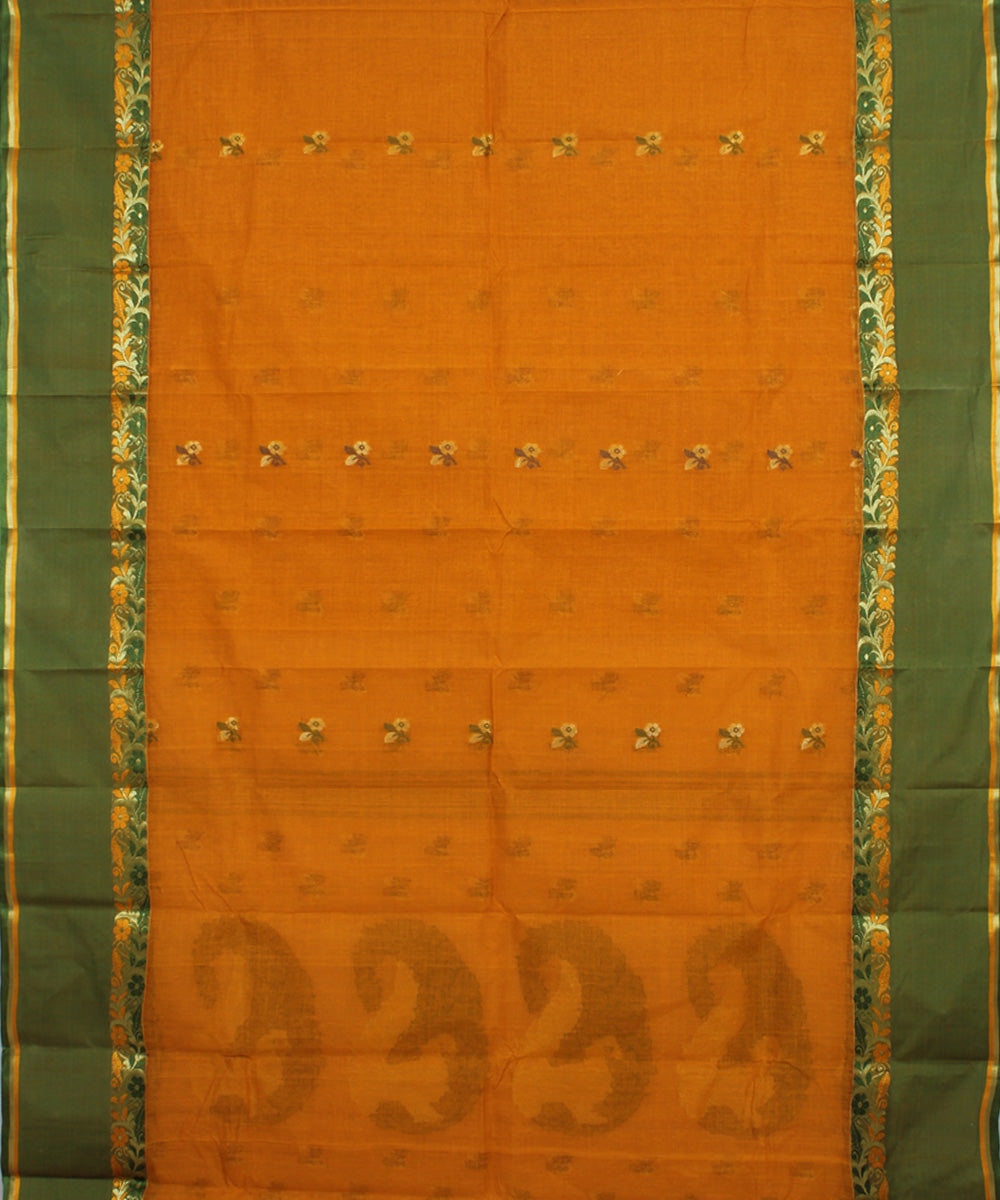 Pumpkin green handloom cotton bengal tangail saree