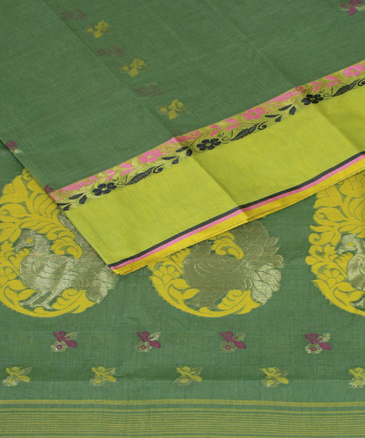 Olive green handloom cotton bengal tangail saree