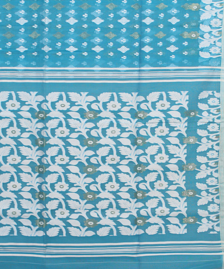 Cyan blue handloom cotton saree