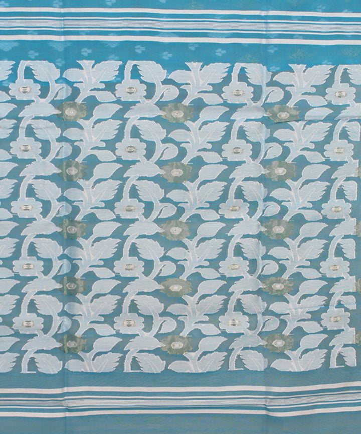 Cyan blue handloom cotton saree
