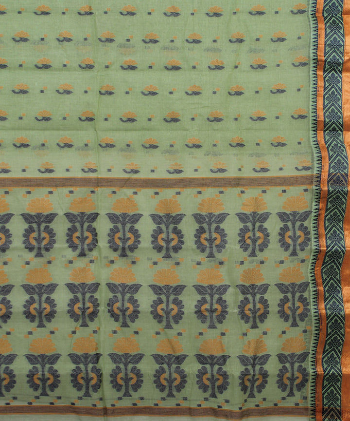 Light sage green handloom cotton bengal tangail saree