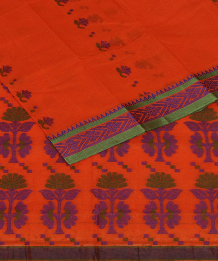 Coquelicot orange handloom cotton bengal tangail saree