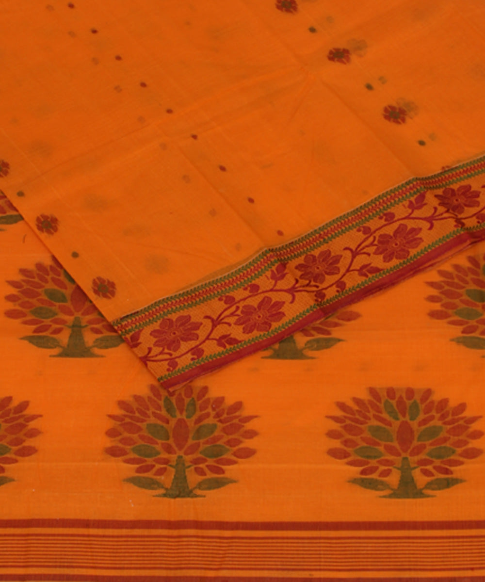 Orange handwoven cotton bengal tangail saree