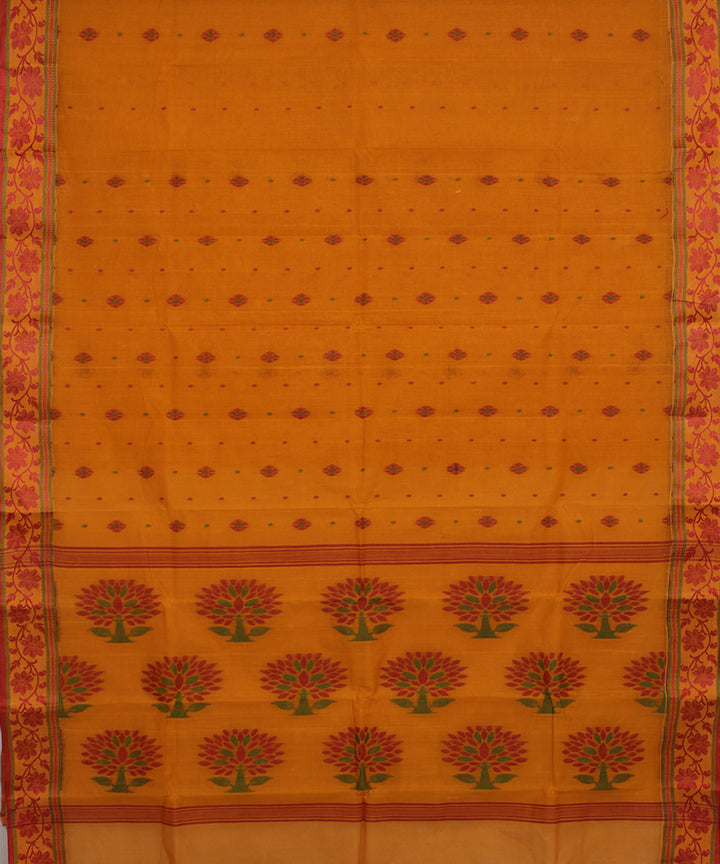 Tangerine orange handloom cotton bengal tangail saree