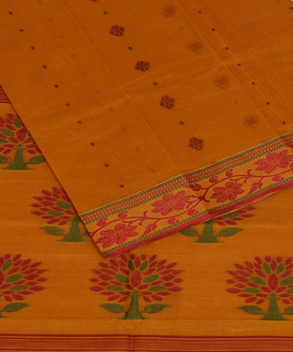 Tangerine orange handloom cotton bengal tangail saree