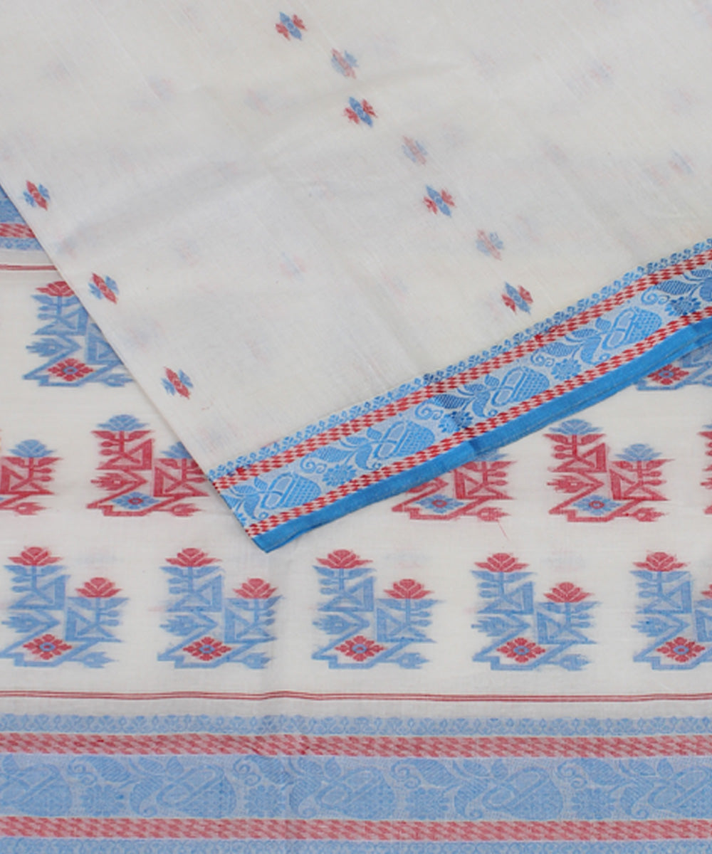 White blue handloom cotton bengal tangail saree
