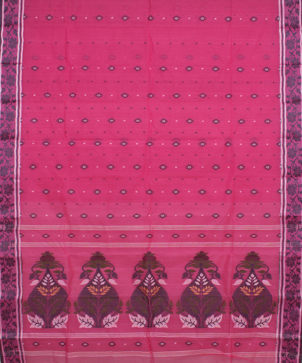 Pink handwoven cotton bengal tangail saree
