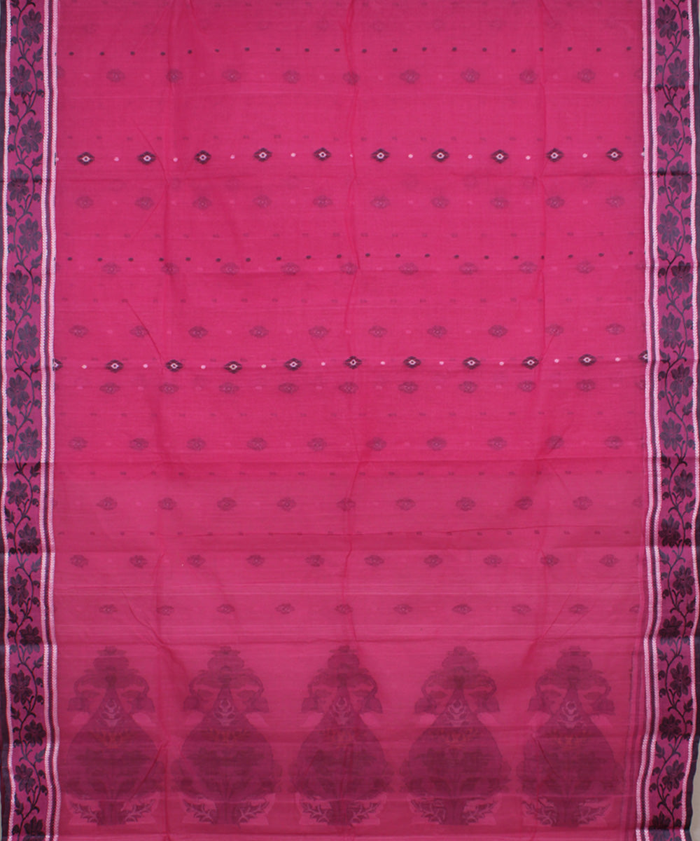 Pink handwoven cotton bengal tangail saree