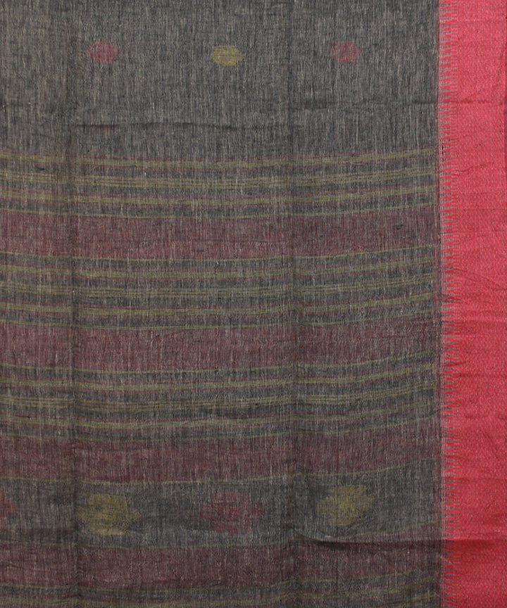 Grey Red Yellow bengal bengal handloom Linen Saree