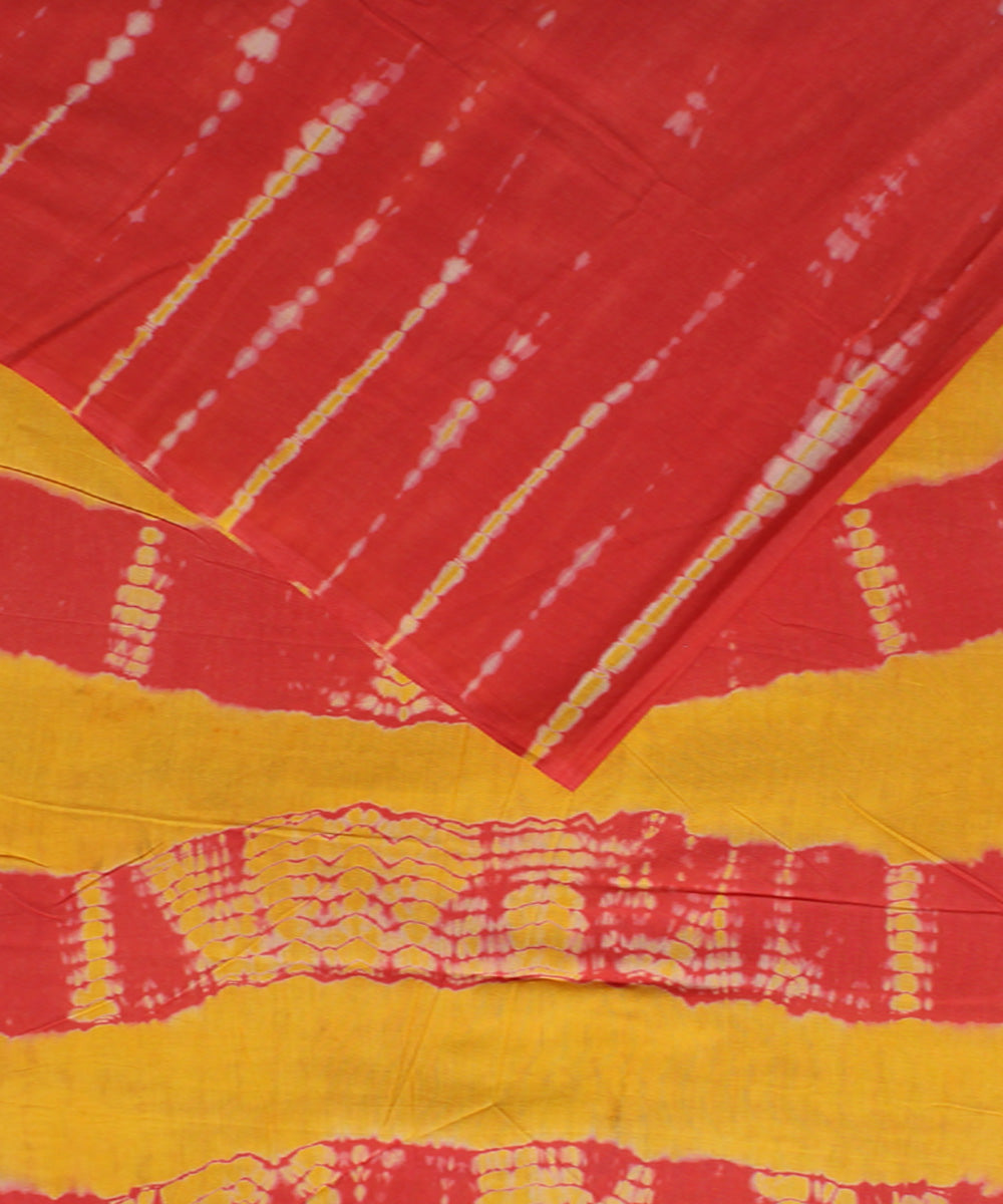 Red yellow tie dyed cotton bandhani saree