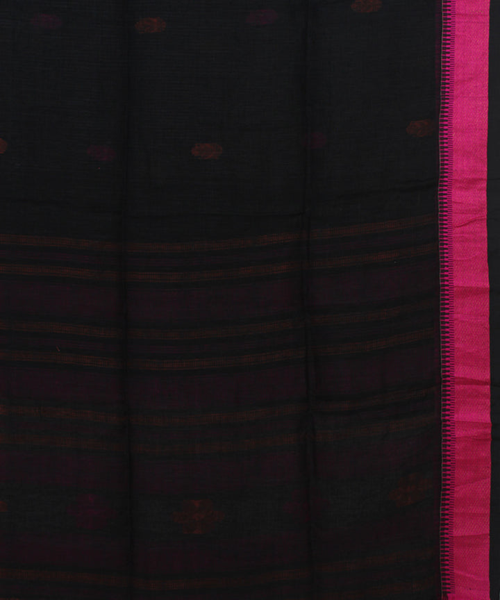 Black Pink Orange bengal handloom Linen  Saree