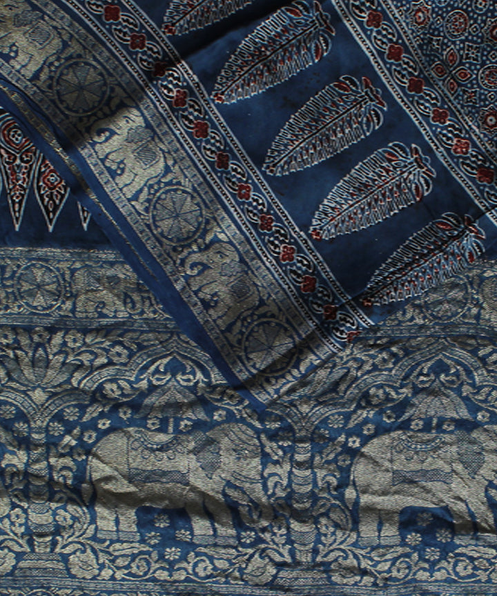 Navy blue multicolor tie dyed silk ajrakh saree