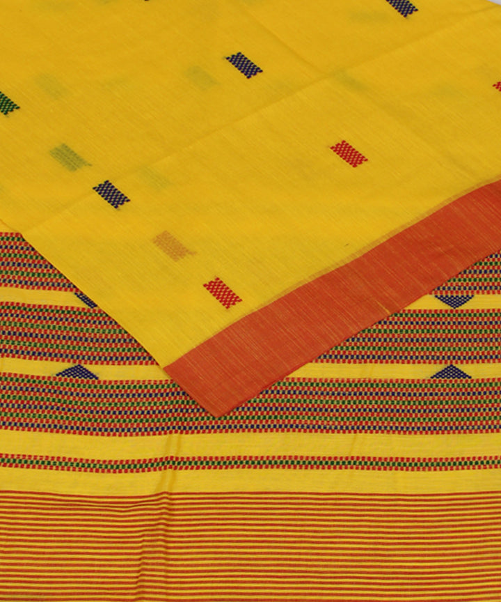 Yellow Red bengal handloom Cotton Saree