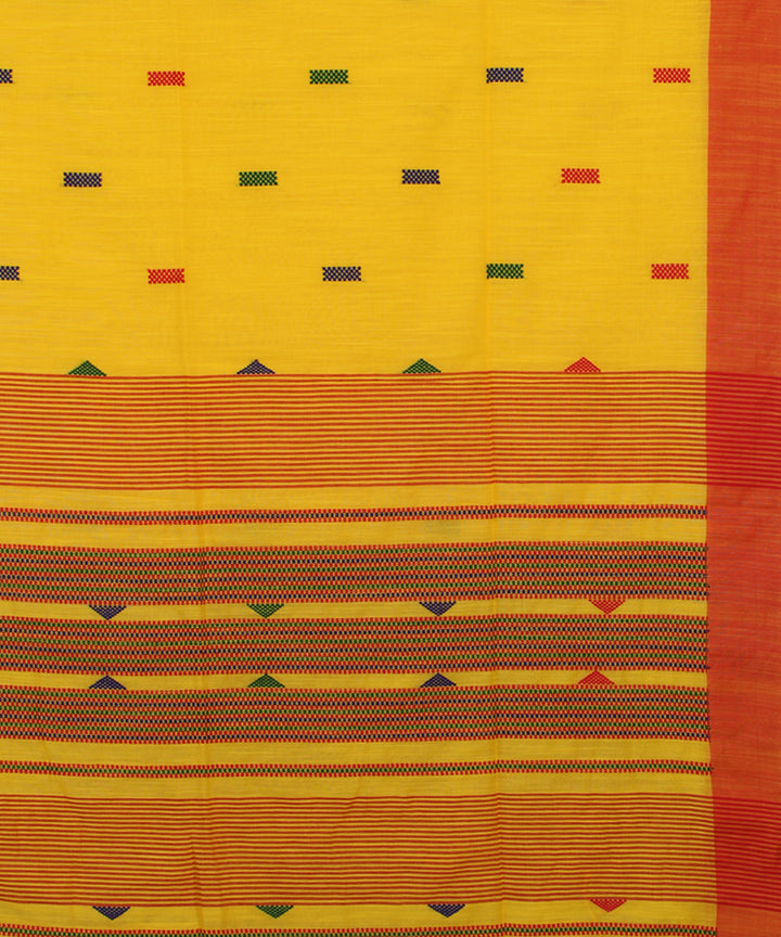 Yellow Red bengal handloom Cotton Saree