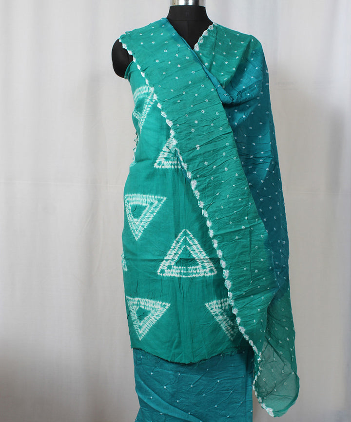 3pc Turquoise and light blue cotton hand printed bandhani suit set