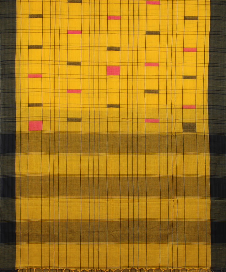 Yellow Black Pink bengal handloom Cotton Saree
