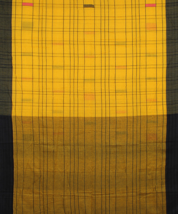 Yellow Black Pink bengal handloom Cotton Saree