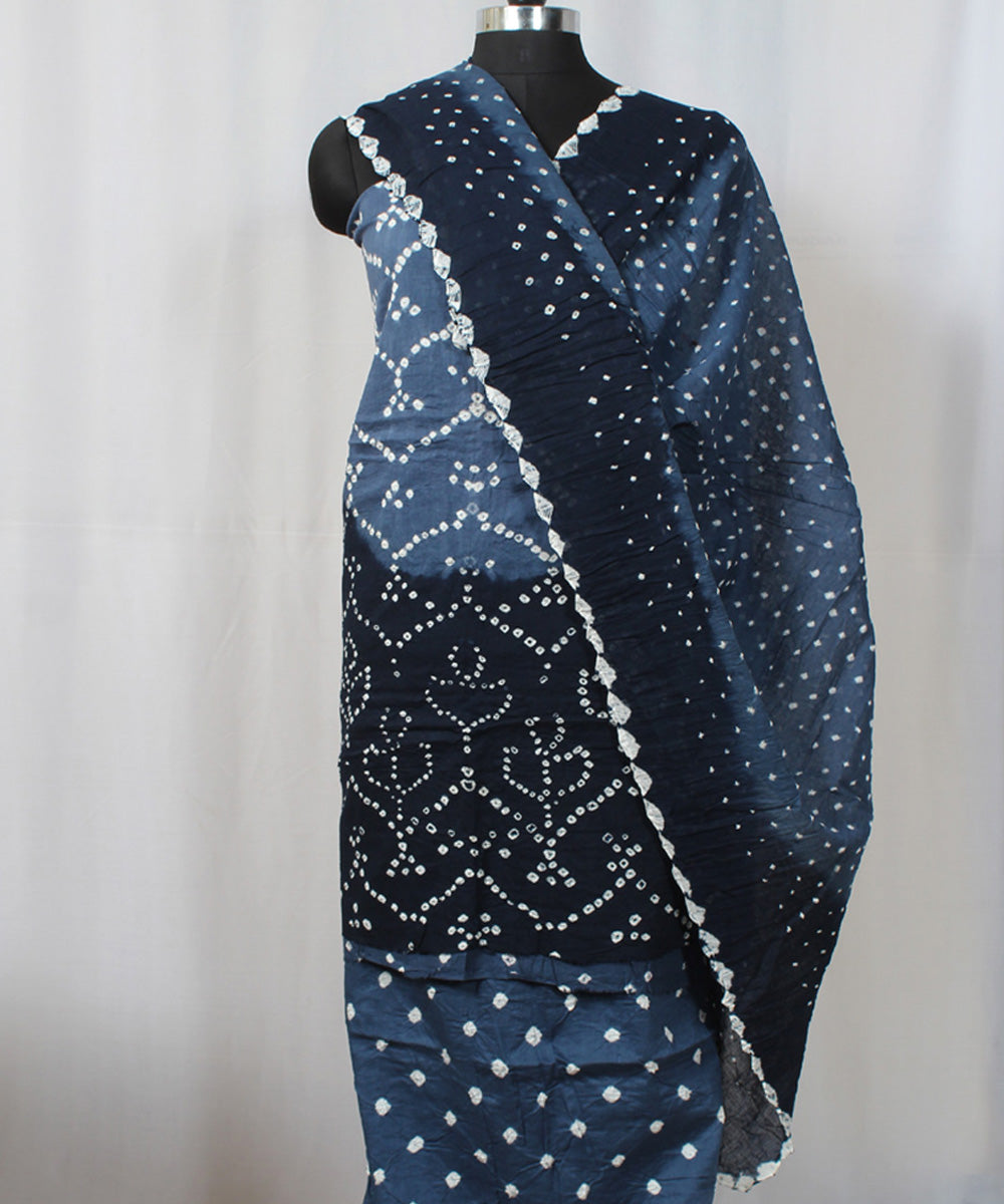 3pc Shades of blue cotton hand printed bandhani suit set