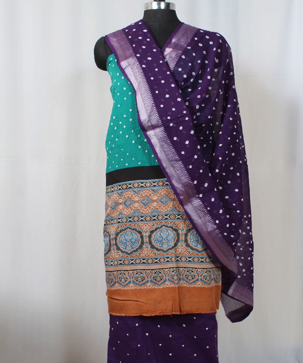 3pc Multicolor cotton hand printed bandhani suit set