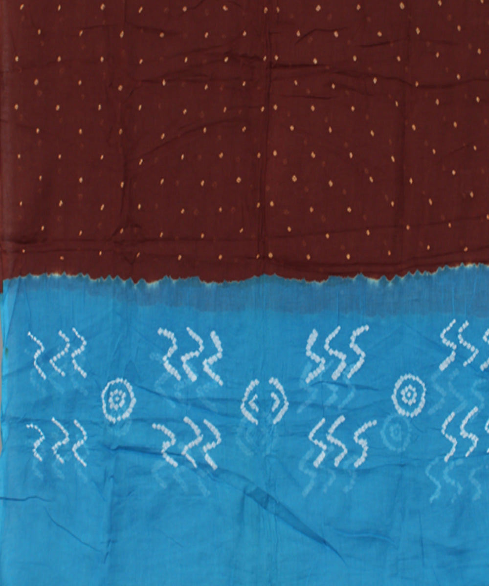 3pc Sky blue dark brown cotton hand printed bandhani suit set