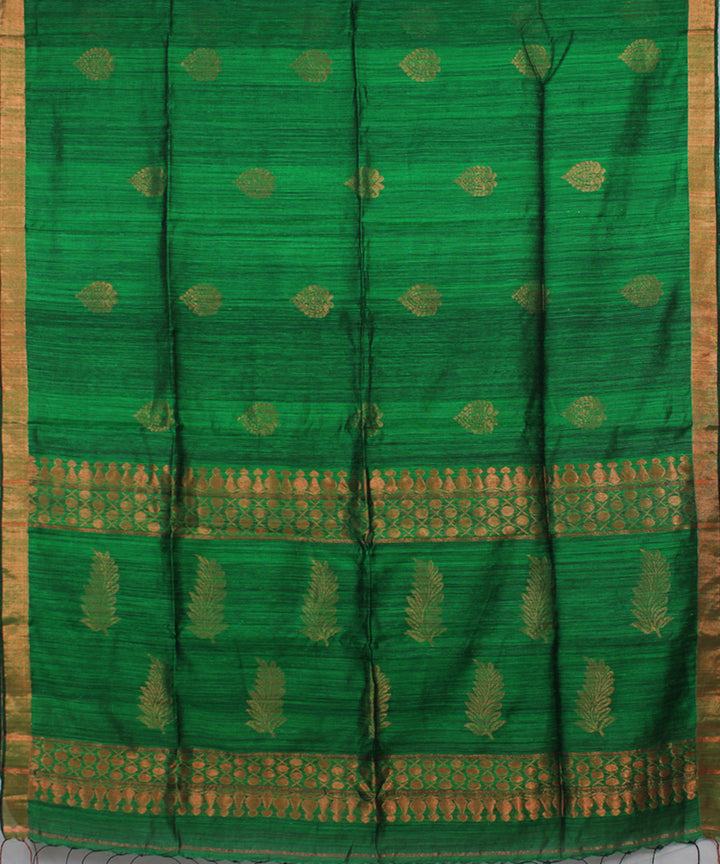 Dark Green Eclectric Green Copper bengal handloom Silk Saree