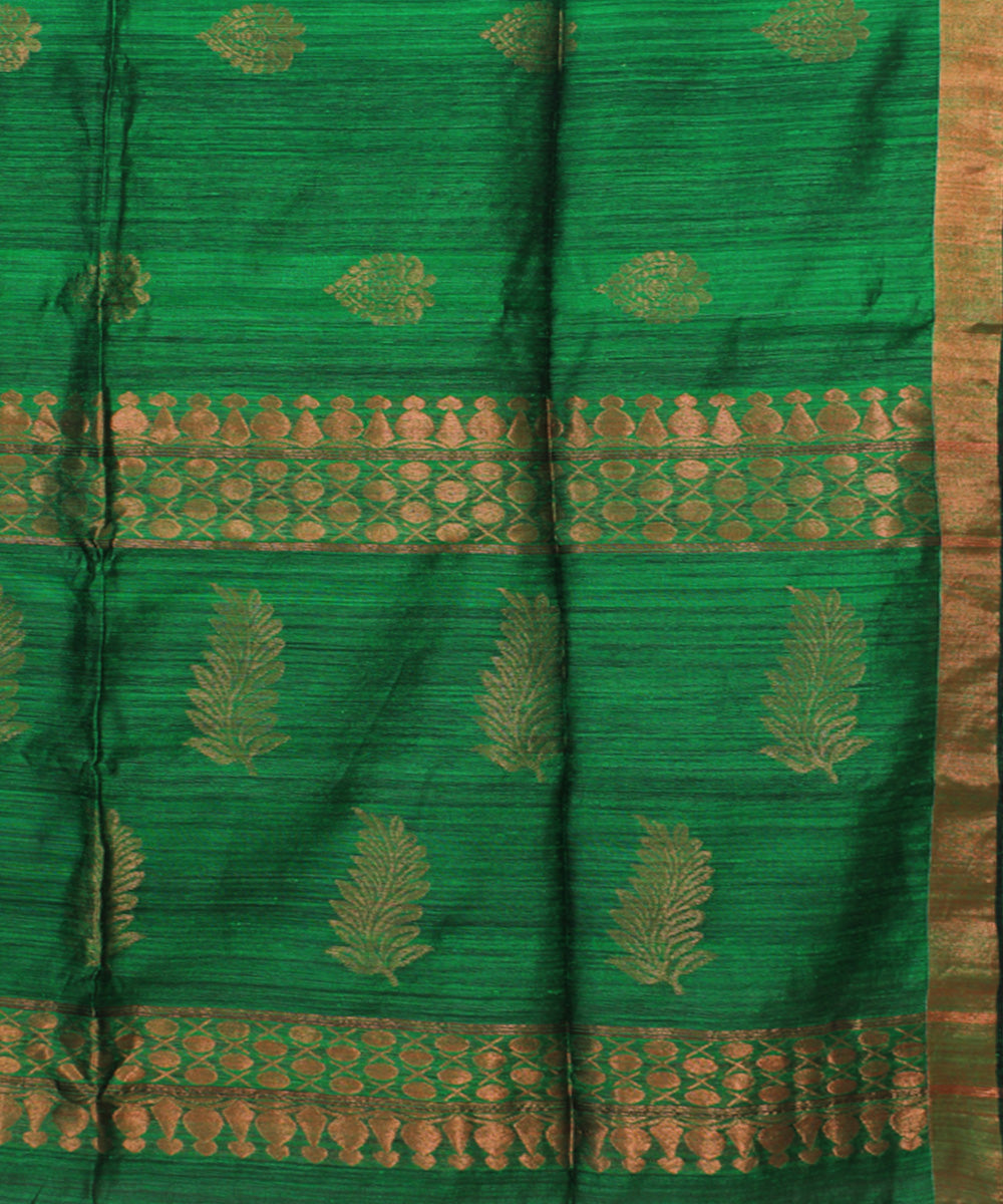 Dark Green Eclectric Green Copper bengal handloom Silk Saree